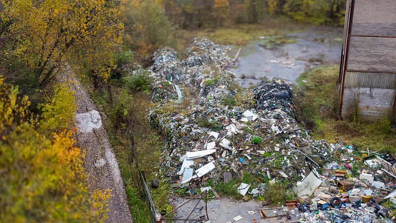 An aerial view of the environmental crime scene near Redange, eastern France, on 15 November 2023.