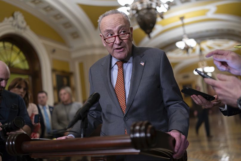 enate Majority Leader Chuck Schumer, D-N.Y., meets with reporters as White House and Senate negotiators struggle behind the scenes to reach a U.S. border security deal.