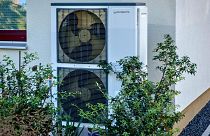 A heat pump is installed at a house in Frankfurt, Germany, 7 September 2023.