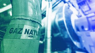 A sticker reads "natural gas" on a pipe at the French company R-CUA plant, in Strasbourg, October 2022
