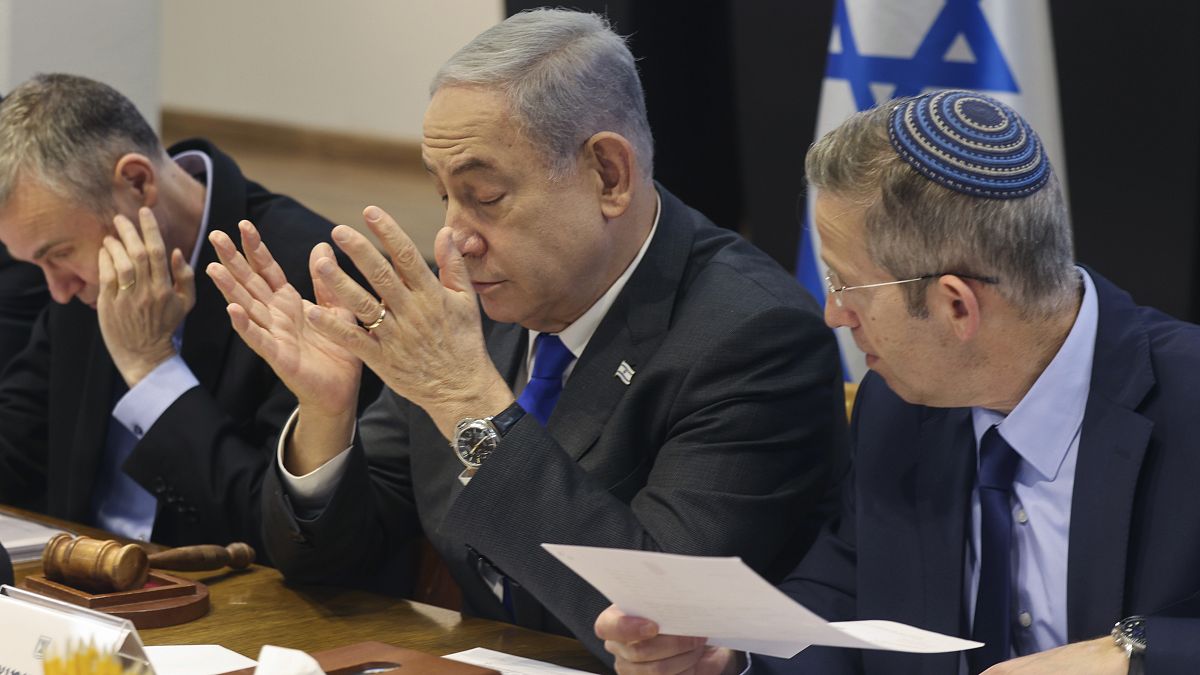 رئيس الوزراء الإسرائيلي بنيامين نتنياهو وزارة الدفاع الإسرائيلية، في تل أبيب، إسرائيل.