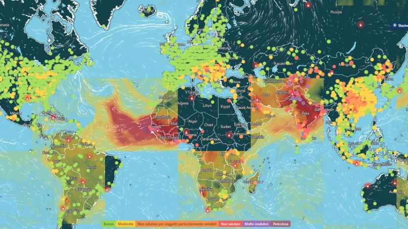 Mappa delle città più inquinate di IQAir