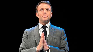 French President Emmanuel Macron looks on as he attends the 18th edition of French conference on the maritime economy in Nantes western France, Tuesday, Nov. 28, 2023.