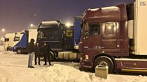 Protesta de camioneros polacos en la frontera entre Polonia y Ucrania