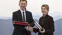 British finance minister Jeremy Hunt and his Swiss counterpart Karin Keller-Sutter