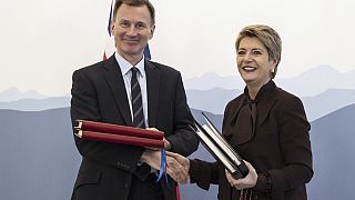 British finance minister Jeremy Hunt and his Swiss counterpart Karin Keller-Sutter