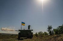 BMP-1 Infantry Fighting Vehicle is seen firing during a military training of the Ukrainian Army near Chasiv Yar as Russia-Ukraine war continues in Donetsk Oblast