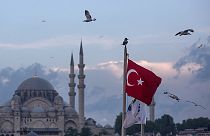 Seagulls fly over a Turkish flag in Istanbul Turkey - one of the cities where arrests were made