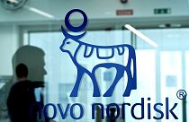 An employee walks past a door bearing the logo of Novo Nordisk at the factory in Hilleroed on September 26, 2023. Novo Nordisk is a leading global healthcare company, founded 
