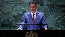 رئيس الوزراء الإسباني بيدرو سانشيز يلقي كلمة أمام الدورة الثامنة والسبعين للجمعية العامة للأمم المتحدة، الأربعاء 20 سبتمبر 2023، في مقر الأمم المتحدة.