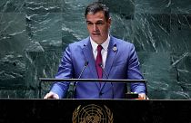 رئيس الوزراء الإسباني بيدرو سانشيز يلقي كلمة أمام الدورة الثامنة والسبعين للجمعية العامة للأمم المتحدة، الأربعاء 20 سبتمبر 2023، في مقر الأمم المتحدة.