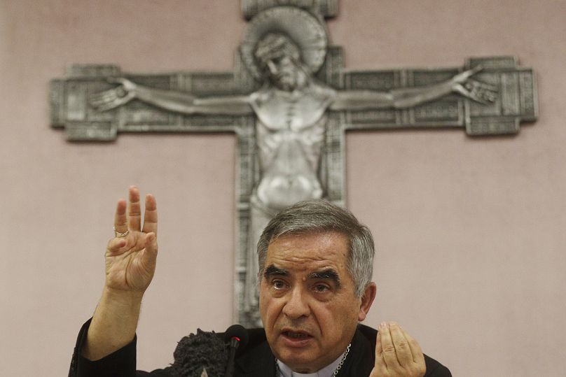 Cardinal Giovanni Angelo Becciu at a press conference in Rome, September 2020
