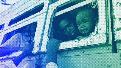  Refugees who fled the conflict in Ethiopia's Tigray region ride a bus in Hamdayet, eastern Sudan