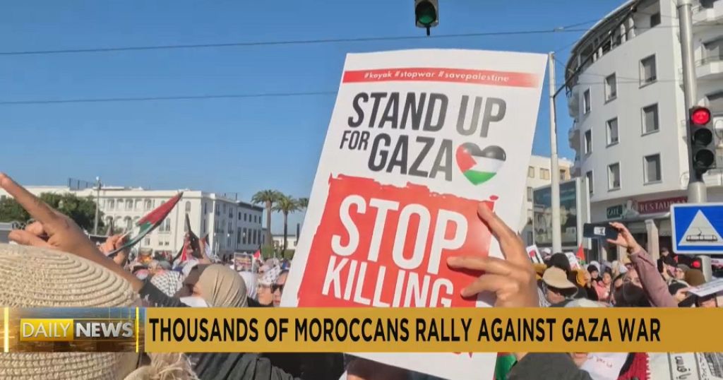 Moroccans wave Palestinian flags at a demonstration in support of Gaza