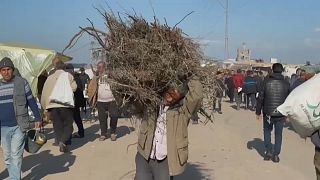 فلسطيني يحمل حطبا في رفح في قطاع غزة. 2023/12/26