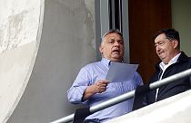Mészáros Lőrinc Orbán Viktorral a felcsúti Pancho Arénában