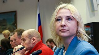 Yekaterina Duntsova is pictured as she attends a meeting at the Central Election Commission in Moscow on Saturday