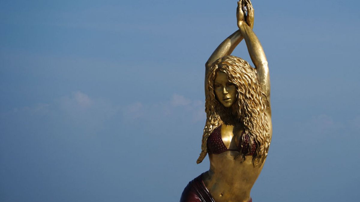 View of a statue of Colombian singer Shakira at the Malecon in Barranquilla, Colombia