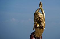 View of a statue of Colombian singer Shakira at the Malecon in Barranquilla, Colombia