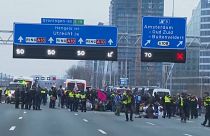 نشطاء من حركة تمرد ضد الانقراض المدافعة عن البيئة يغلقون إحدى الطرق السريعة في أمستردام الهولندية