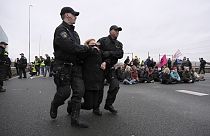 La Policía se lleva a una de las manifestantes por el clima.