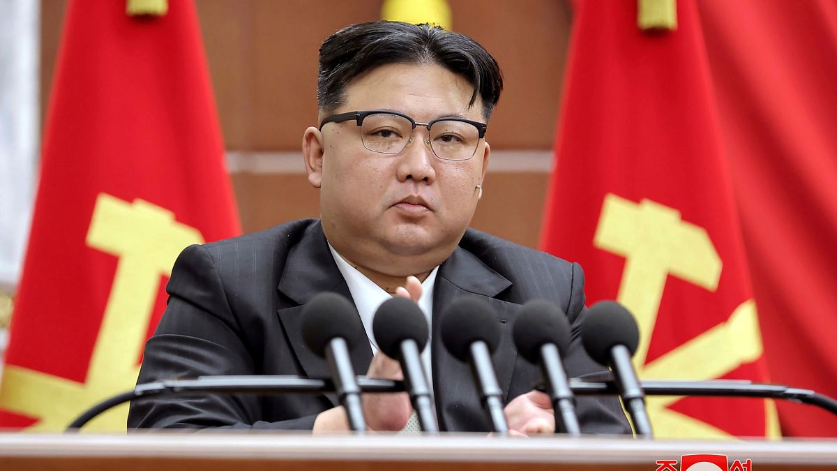 Kim Jong Un lors d'une réunion de fin d'année du Parti des travailleurs au pouvoir, qui s'est tenue entre le 26 et le 30 décembre 2023 à Pyongyang, Corée du Nord.