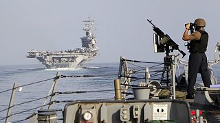 The aircraft carrier USS Dwight D. Eisenhower and other warships including the USS GRAVELY cross the Strait of Hormuz into the Persian Gulf in November