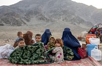 Afghan refugees near the Torkham Pakistan border