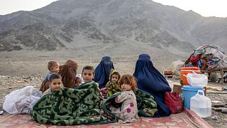 Afghan refugees near the Torkham Pakistan border