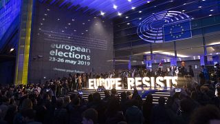 Entrada del Parlamento Europeo en la víspera de las pasadas elecciones europeas.