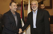 Le chef du Hamas Ismail Haniyeh à droite et Saleh al-Arouri le n°2 de l'organisation (archive 2018)