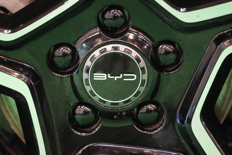 The wheels of an electric car of Chinese car maker BYD is on display at the Essen Motor Show in Essen, December 2023