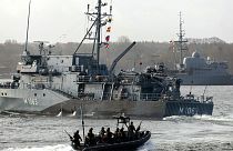 کشتی مین‌روب آلمان در دریای بالتیک در فوریه ۲۰۲۳