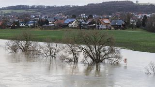 View of the river Weser in flood in Vlotho, Germany, Wednesday, Jan. 3, 2024.