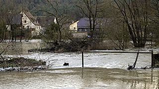 Inundaciones en el río Steinach en Horb an der Steinach, Alemania, este miércoles 3 de enero 