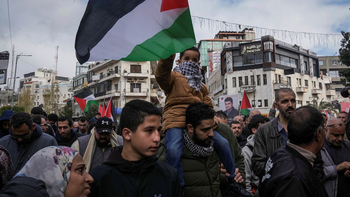 Manifestation à Ramallah en Cisjordanie occupée, le mercredi 3 janvier 2024.