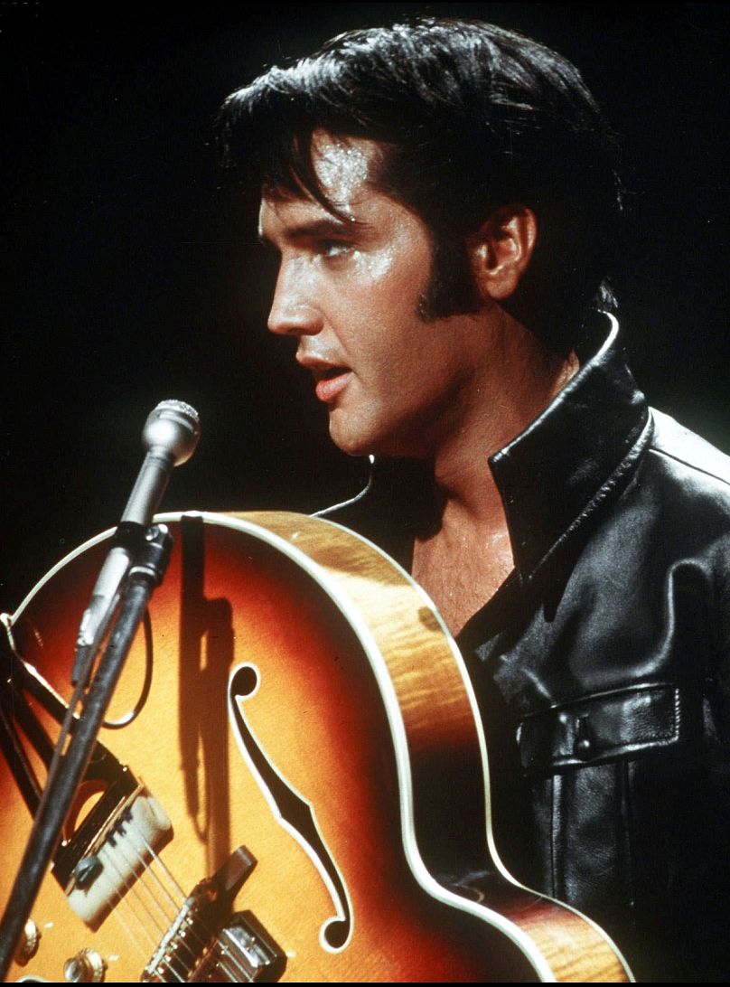 Elvis Presley during a concert in the US, in December 1968.