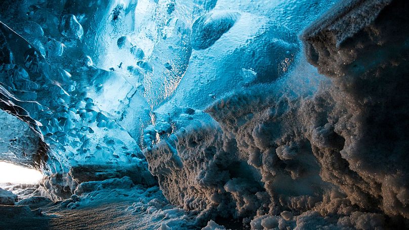 An ice cave at Vatnajokull National Park, Iceland.