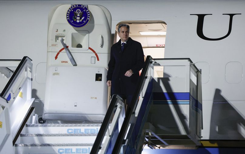 U.S. Secretary of State Antony Blinken arrives in Istanbul, Turkey, Friday, Jan. 5, 2024, on his first stop of his tour of the Middle East.