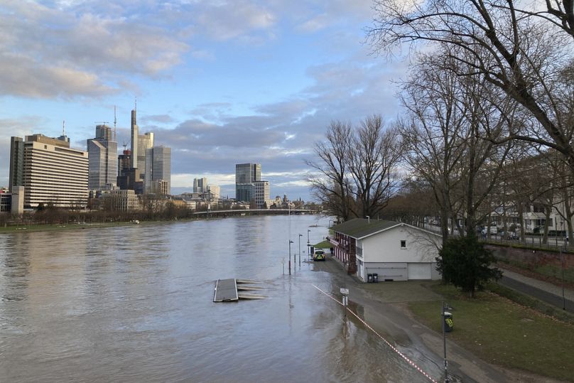The south bank of the river Main is flooded, in Frankfurt/Main, Germany, Friday Jan. 5, 2024.