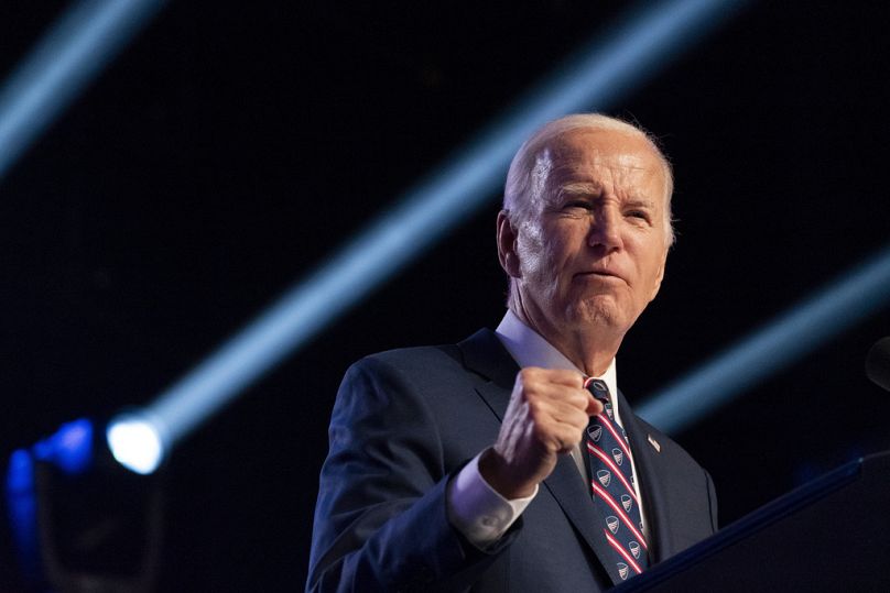 President Joe Biden speaks at a campaign event at Montgomery County Community College in Pennsylvania
