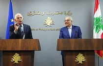 Avrupa Birliği Dış Politika Şefi Josep Borrell, Lübnan Dışişleri Bakanı Abdallah Bouhabib ile düzenlediği ortak basın toplantısında konuşuyor