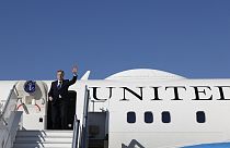 US Secretary of State Antony Blinken boards a plane on his way do Doha, Qatar, 7 Jan. 2024. 