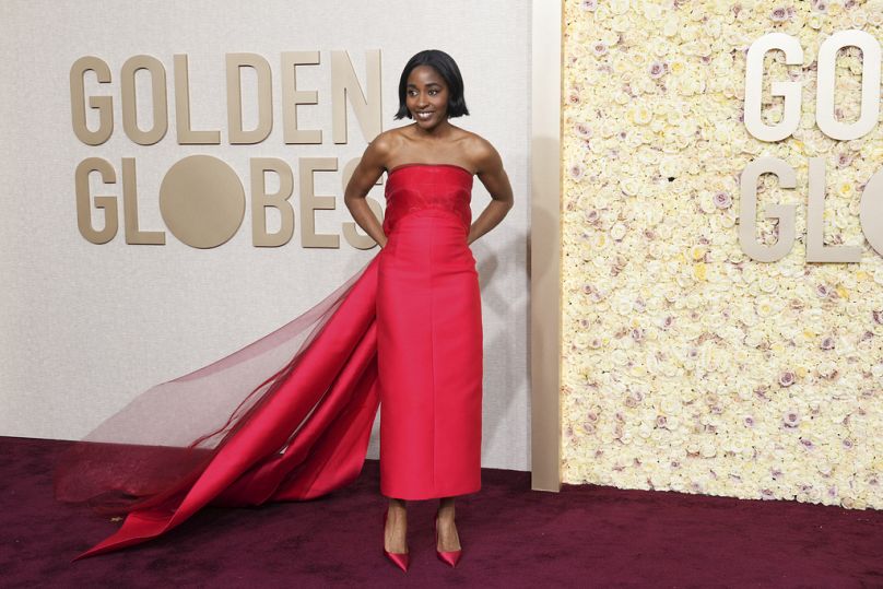 Ayo Edebiri arrives at the 81st Golden Globe Awards on Sunday, Jan. 7, 2024, at the Beverly Hilton in Beverly Hills, Calif.