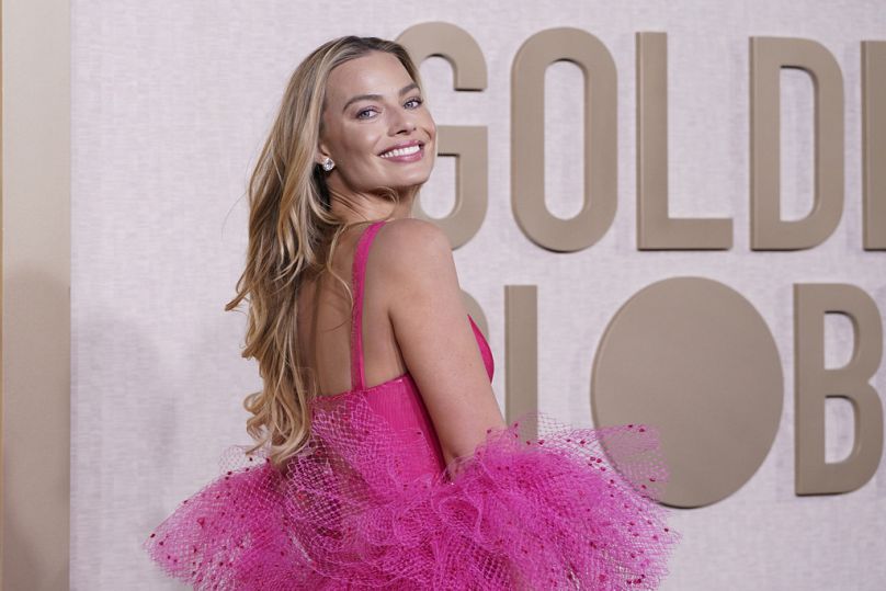 Margot Robbie arrives at the 81st Golden Globe Awards on Sunday, Jan. 7, 2024, at the Beverly Hilton in Beverly Hills, Calif.