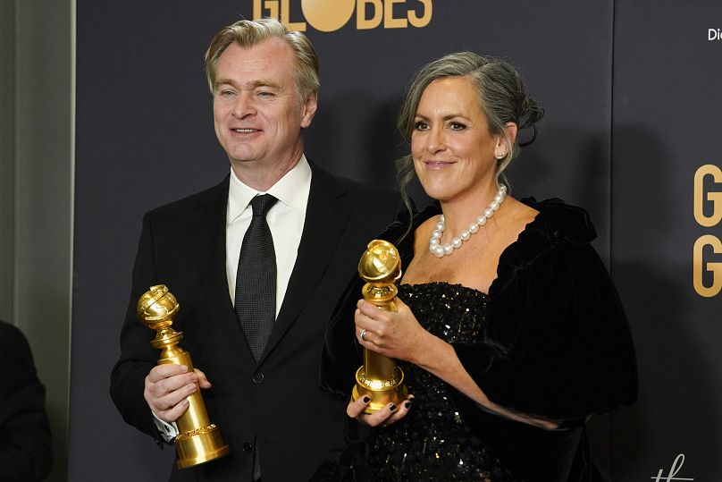 کریستوفر نولان و همسرش اما توماس بعد از دریافت جوایز گلدن گلوب