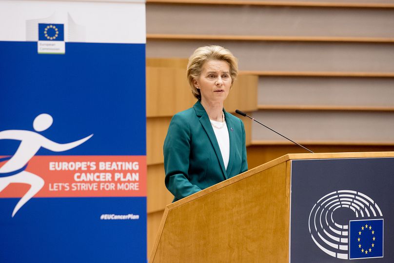 European Commission President Ursula von der Leyen unveiling Europe's Beating Cancer Plan on 4 February 2021.