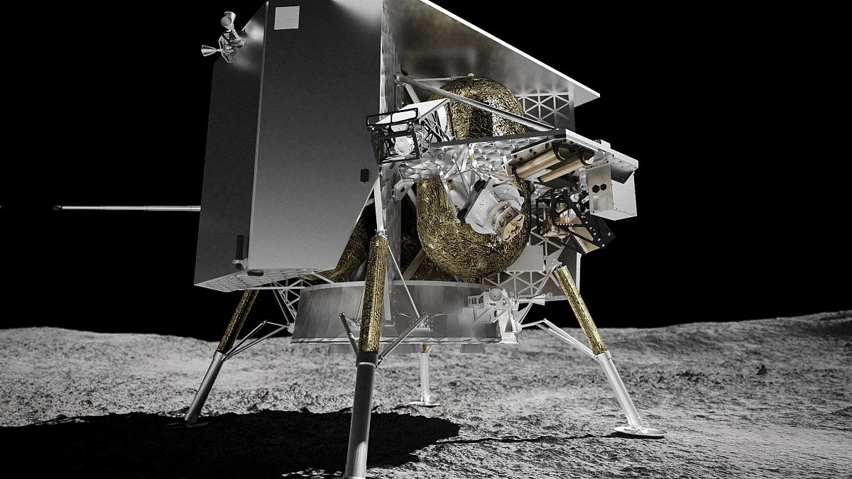 رسم توضيحي قدمته شركة "أستروبوتيك تكنولوجي" يصور مركبة الهبوط القمرية "بيريغرين" على سطح القمر. 2024/01/08