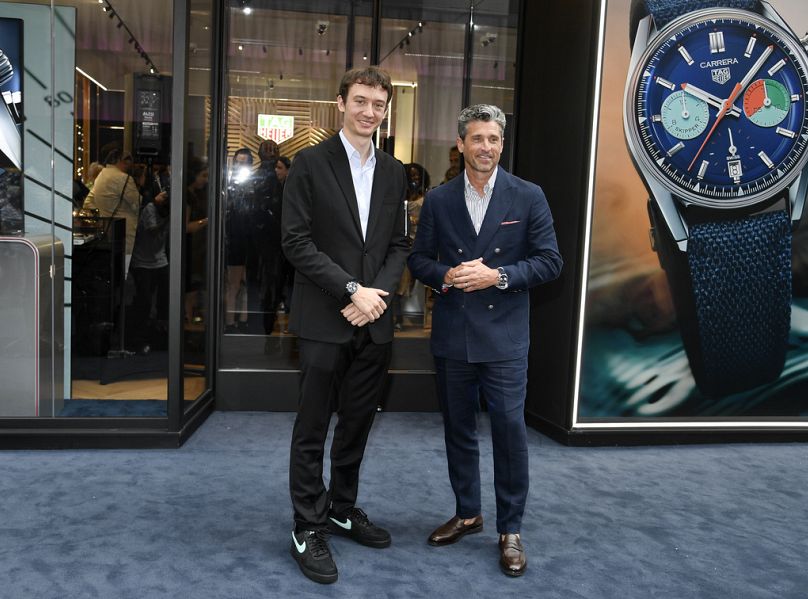 Frédéric Arnault and US actor Patrick Dempsey in New York City at the TAG Heuer Fifth Avenue Flagship store opening in July 2023.