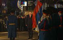 Le leader politique serbe de Bosnie Milorad Dodik, au centre, à Banja Luka, le 9 janvier 2024.